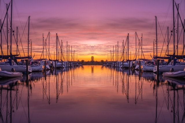 marina, sunset